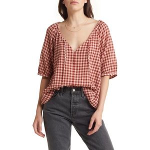 TREASURE & BOND Gingham Checkered Tie Front Top